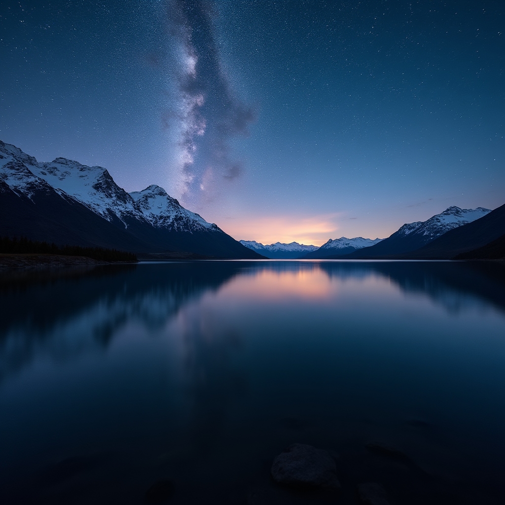 Vía Láctea sobre el paisaje patagónico con lago en primer plano